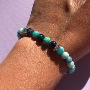 Larimar Crystal Bead Bracelet with Lapis Lazuli, Amazonite & Blue Tigers Eye